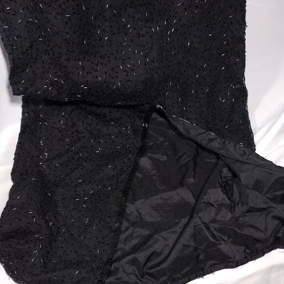 Lawrence Paris Silk Shell Beaded Eveningwear Gown Long Dress Size 12 Black - Picture 3 of 9